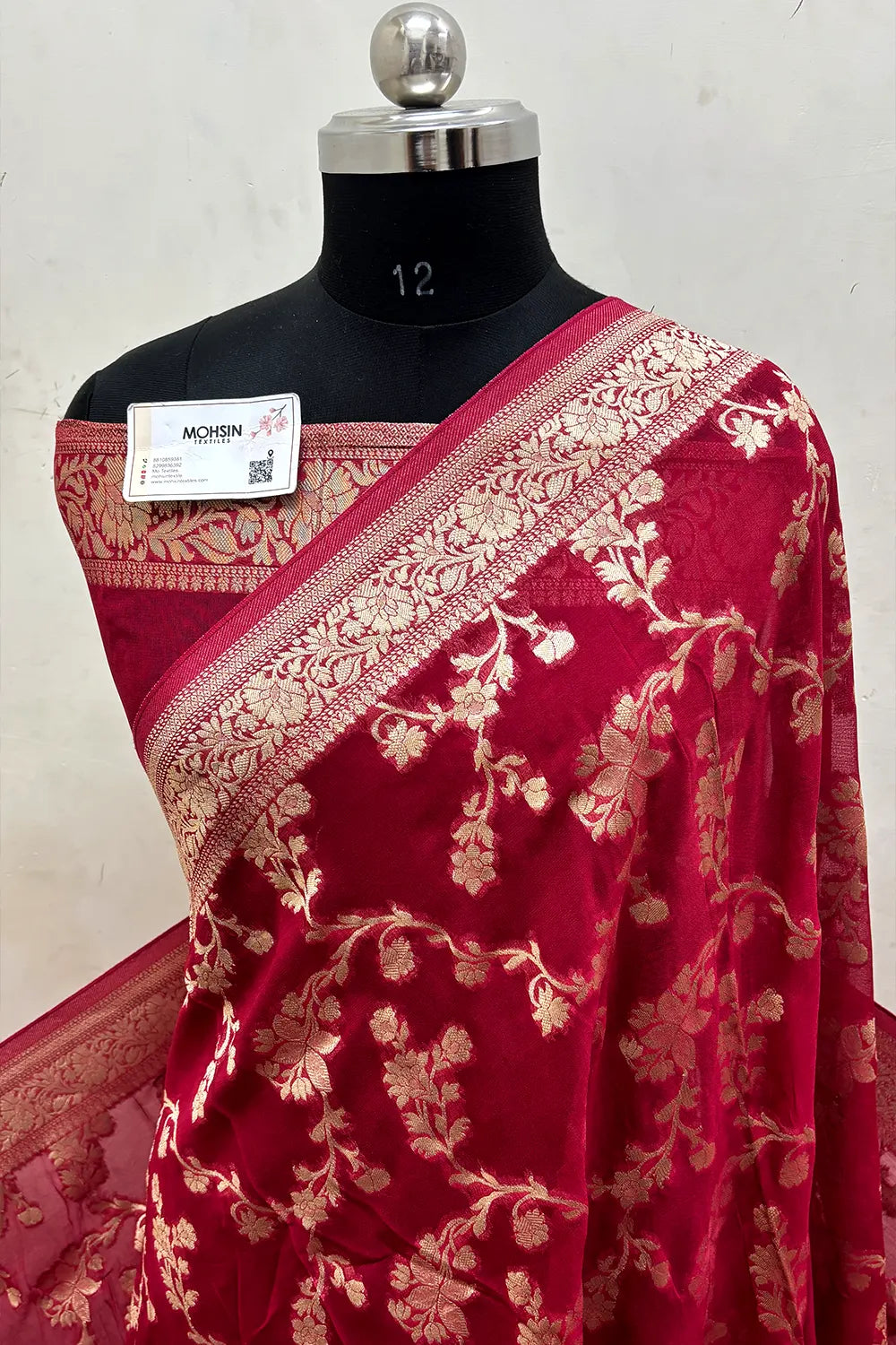 Rani Pink Zari Viscose Georgette Silk Banarasi Saree