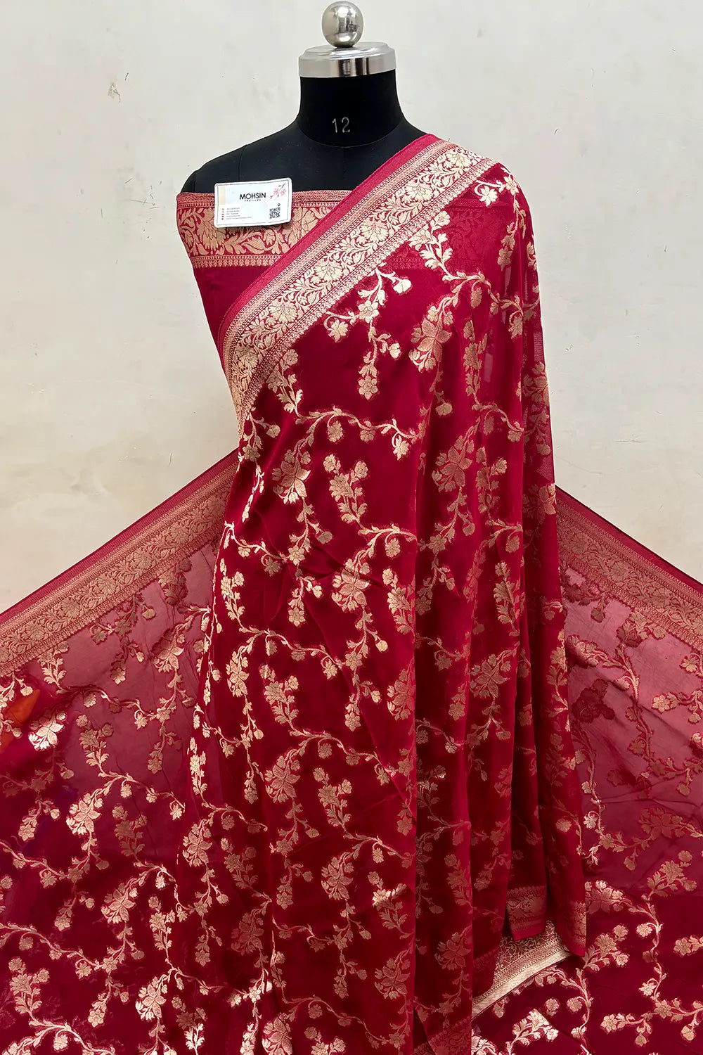Rani Pink Zari Viscose Georgette Silk Banarasi Saree