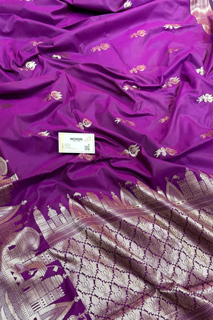Rani Purple Kalyug Satin Silk Banarasi Saree