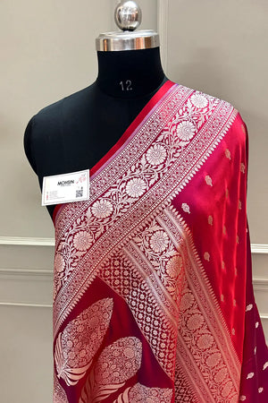 Rani Red Zari Katan Silk Banarasi Saree