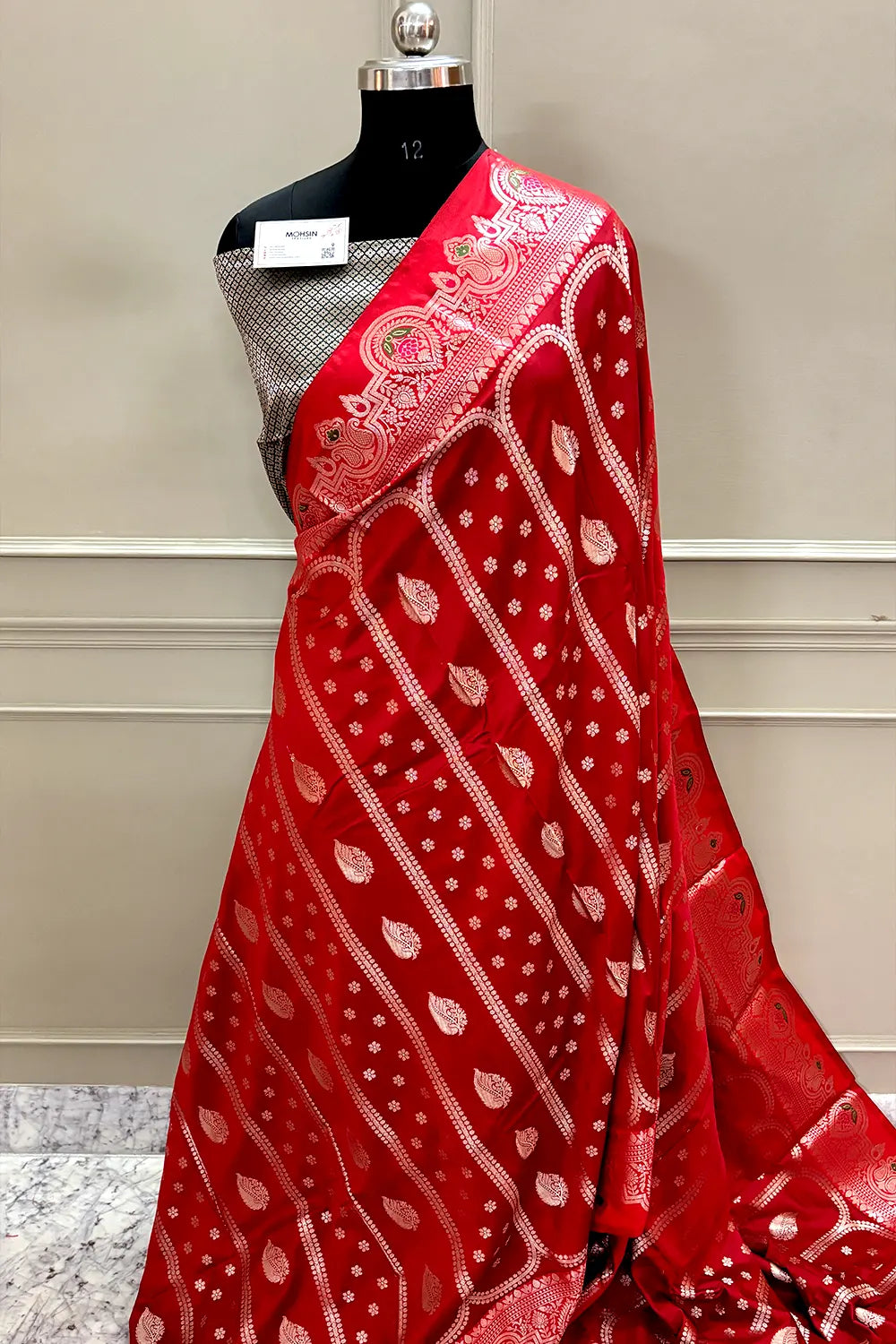 Red and Bottle Green Zari Banarasi Silk Saree