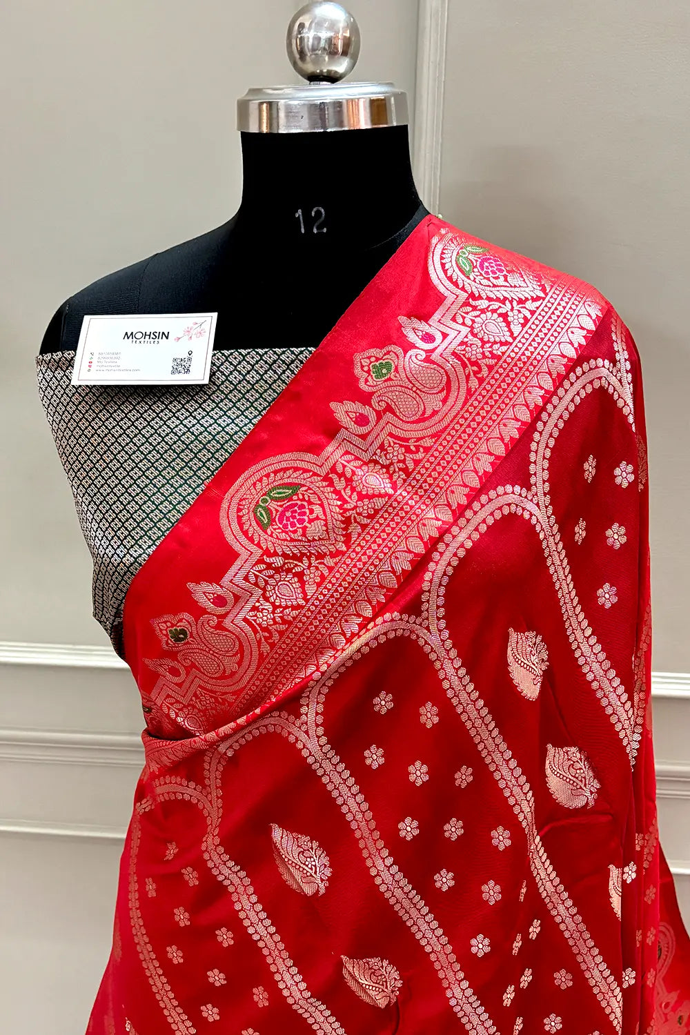 Red and Bottle Green Zari Banarasi Silk Saree