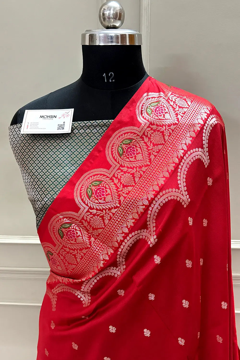 Red and Bottle Green Zari Banarasi Silk Saree