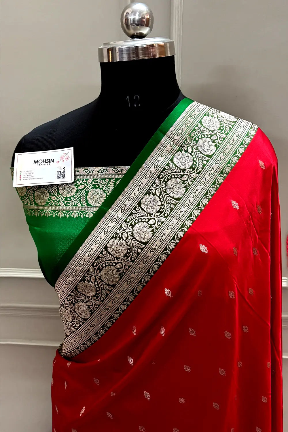 Red and Green Zari Katan Mashru Silk Banarasi Saree