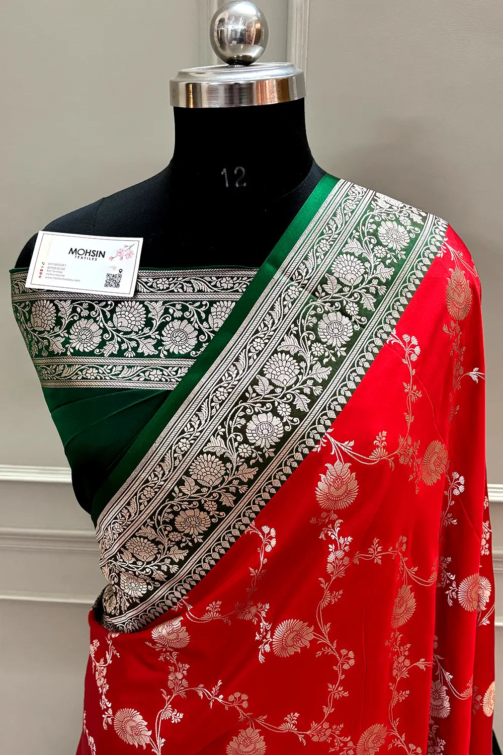 Red and Green Zari Katan Silk Banarasi Saree