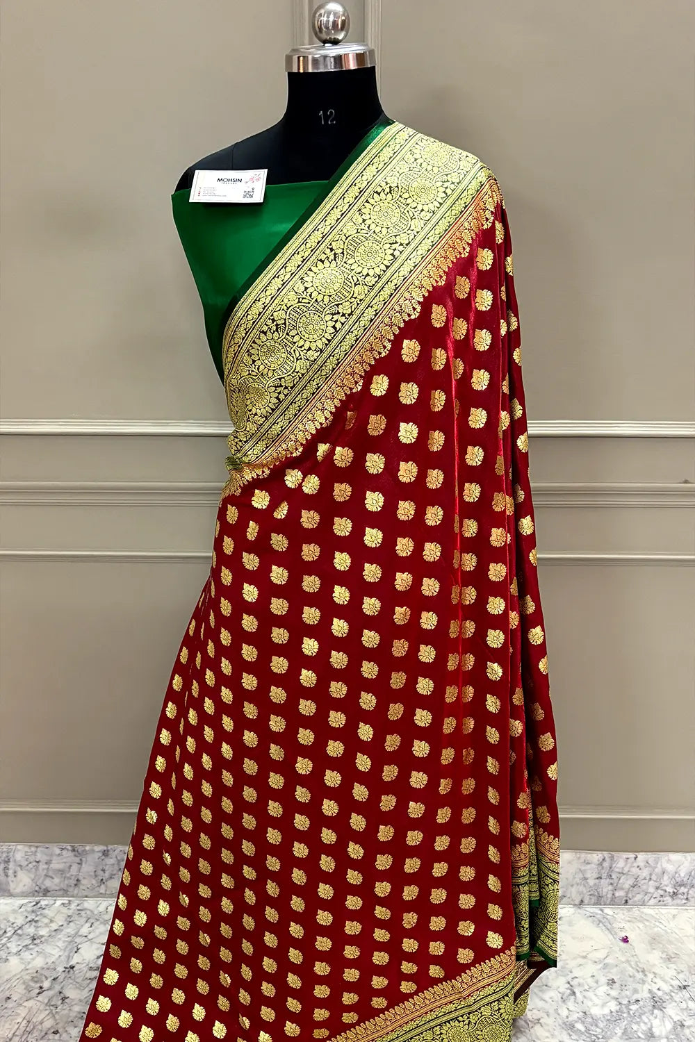 Red and Green Zari Satin Silk Banarasi Saree
