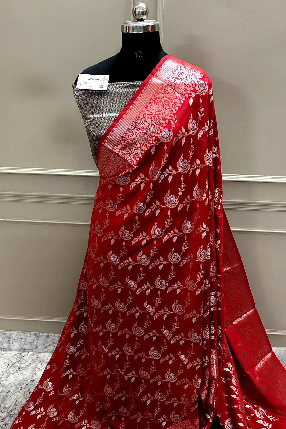 Red and Teal Zari Banarasi Silk Saree
