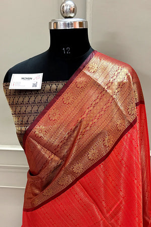 Red and Wine Tissue Silk Banarasi Saree