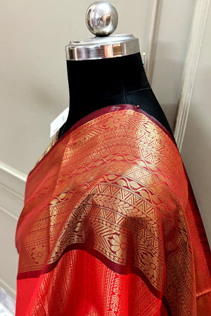 Red and Wine Tissue Silk Banarasi Saree