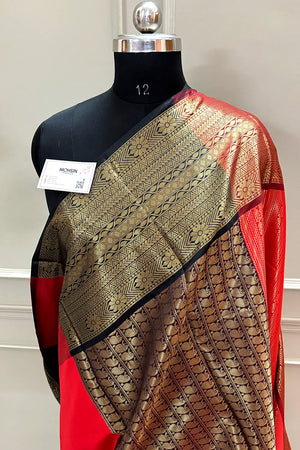 Red and Wine Tissue Silk Banarasi Saree