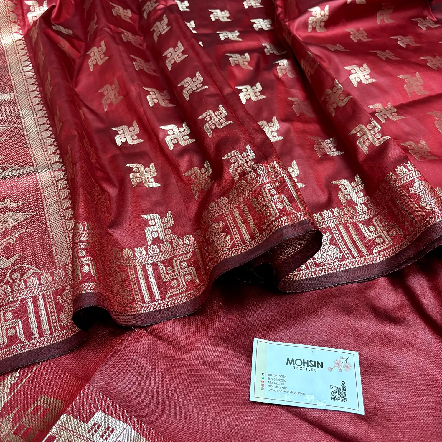 Red Assi Ghat Plain Semi Katan Silk Banarasi Suit