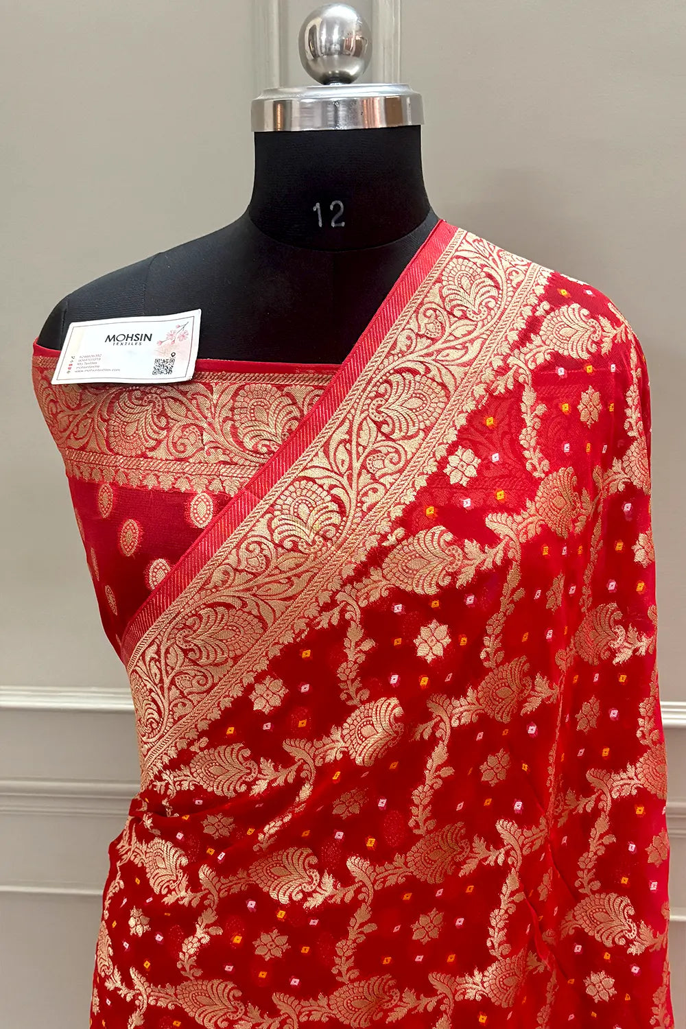 Red Bandehj Georgette Silk Banarasi Saree