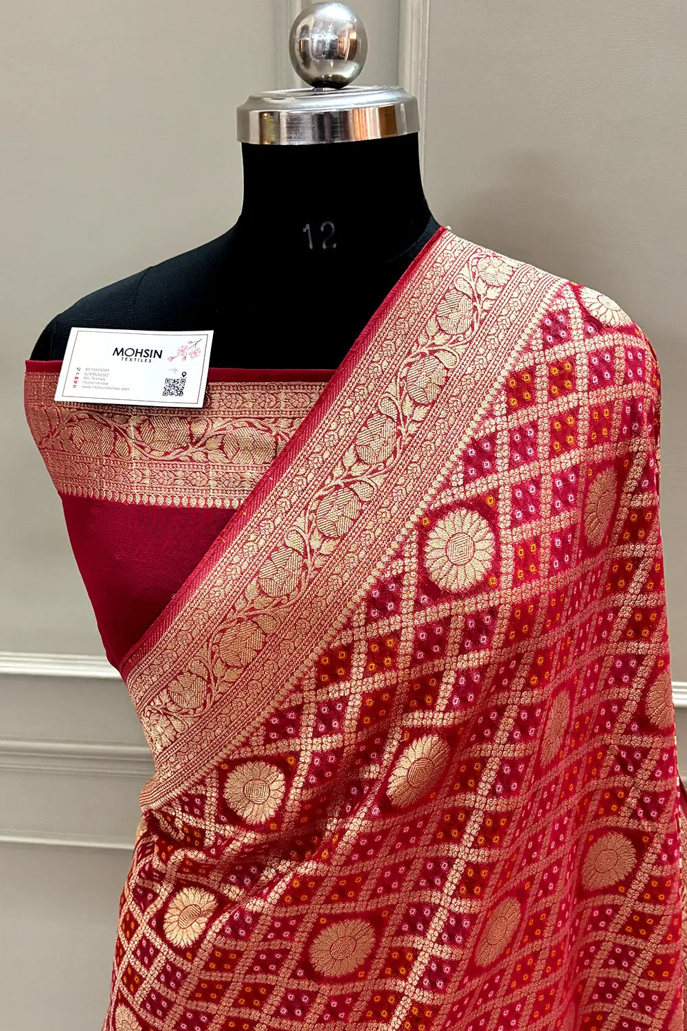 Red Bandhej Georgette Silk Banarasi Saree