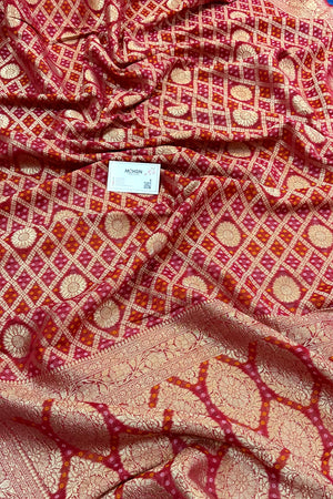 Red Bandhej Georgette Silk Banarasi Saree