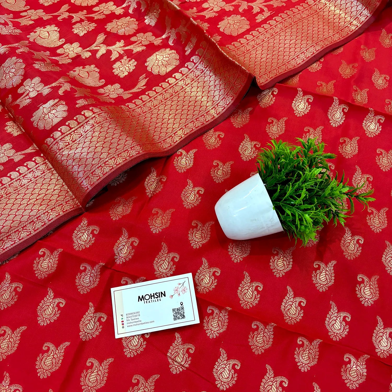 Red Chirag Buti Satin Silk Banarasi Suit