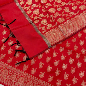 Red Chirag Buti Satin Silk Banarasi Suit