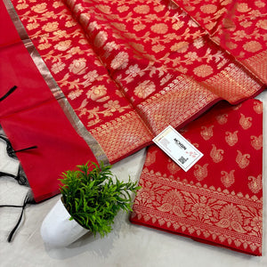 Red Chirag Buti Satin Silk Banarasi Suit