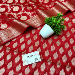 Red Dracula Buta Banarasi Silk Suit