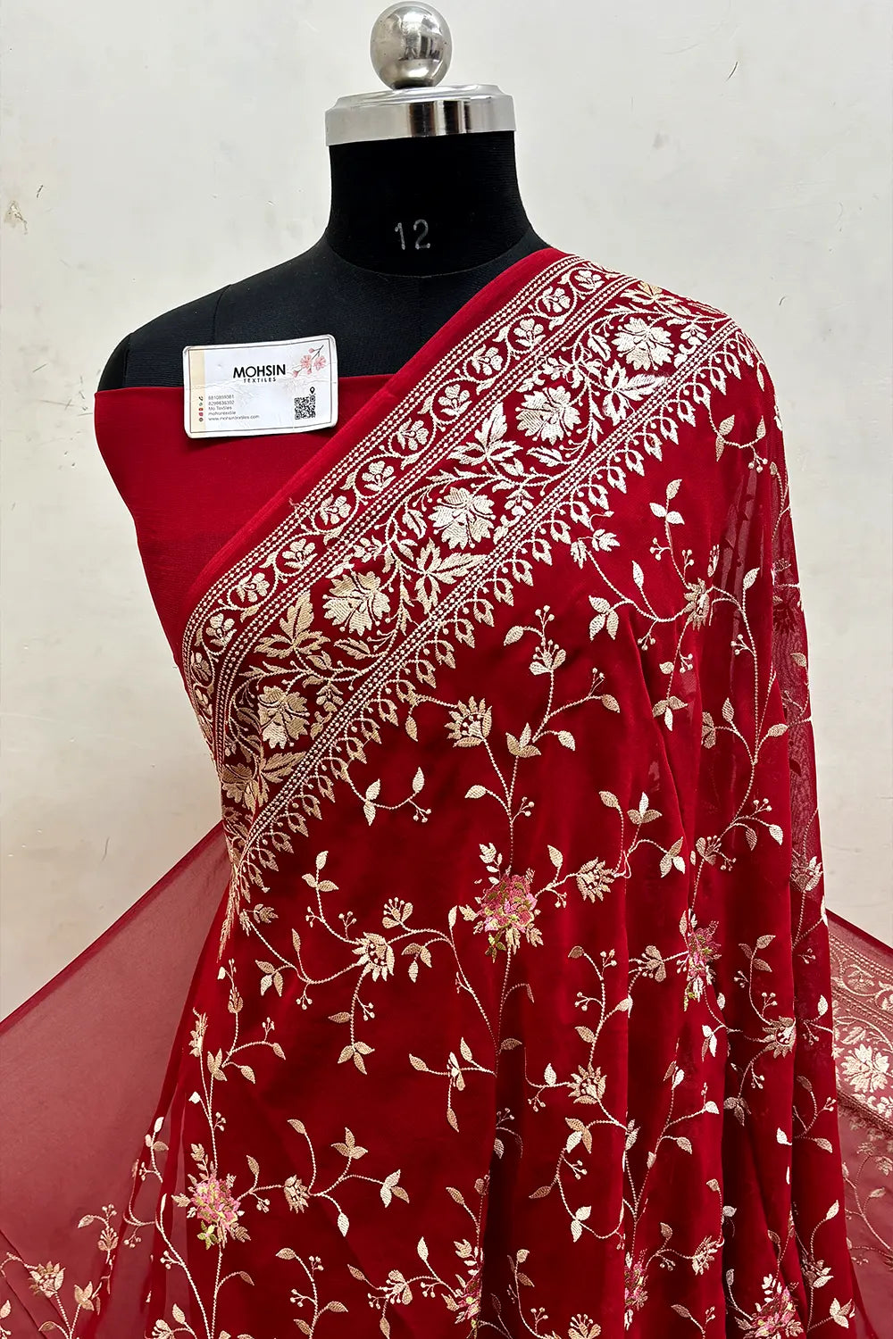 Red Embroidery Georgette Silk Banarasi Saree