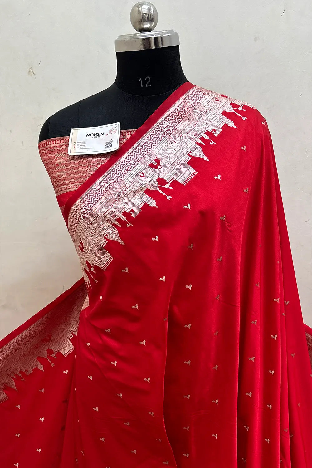 Red Garhwa Ghat Katan Silk Banarasi Saree