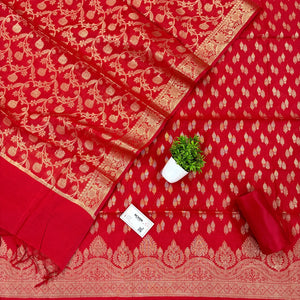 Red Golden Zari Banarasi Silk Suit