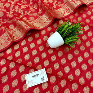 Red Golden Zari Banarasi Silk Suit
