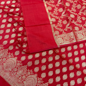 Red Golden Zari Banarasi Silk Suit