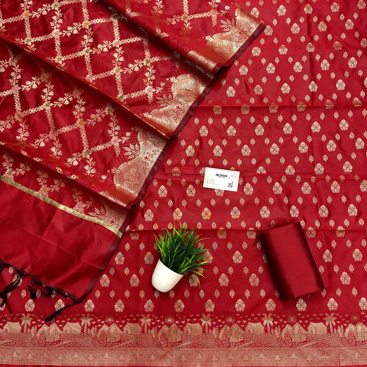 Red Nai Basti Banarasi Silk Suit