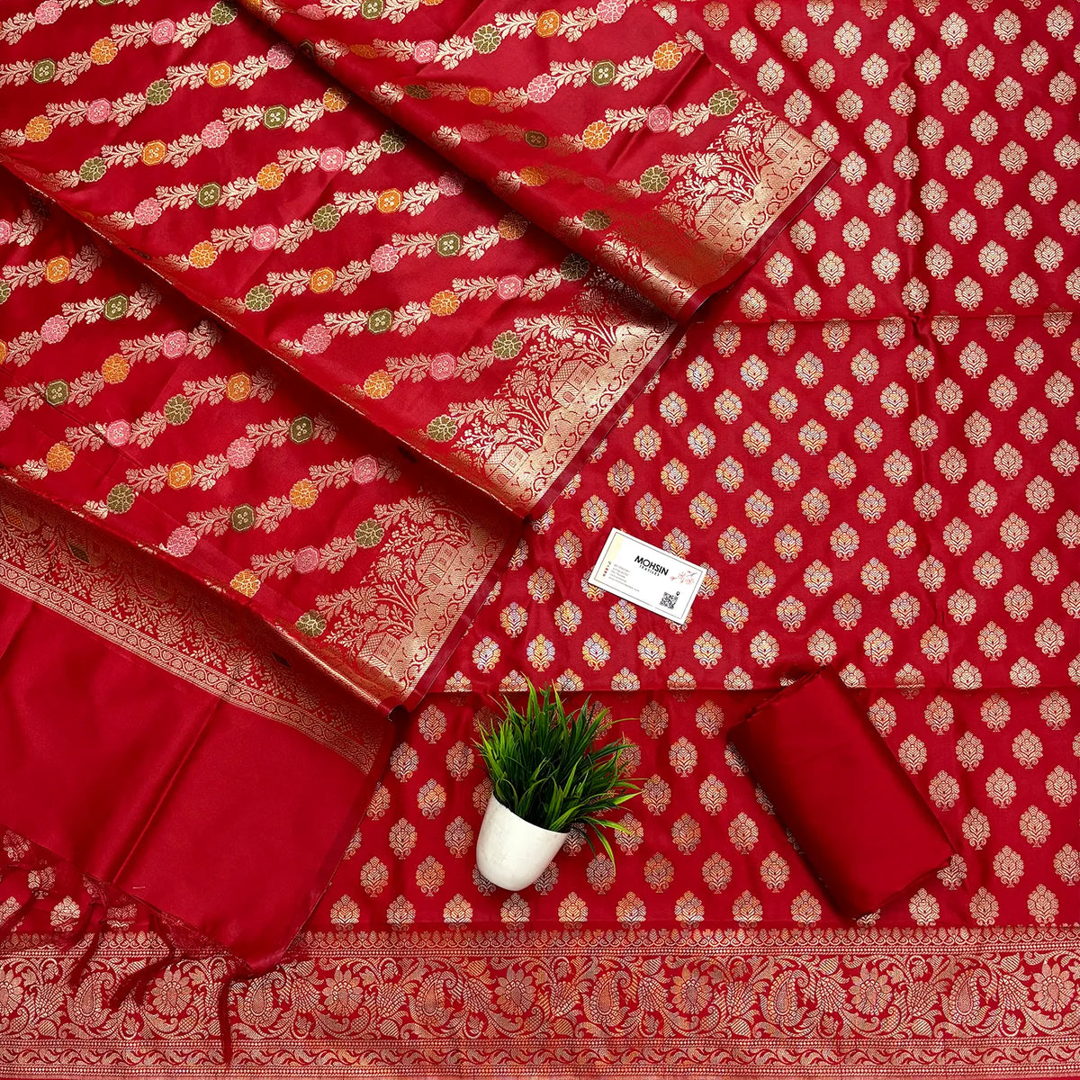 Red Golden Zari Banarasi Silk Suit