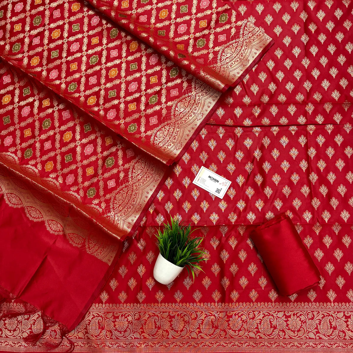 Red Golden Zari Banarasi Silk Suit