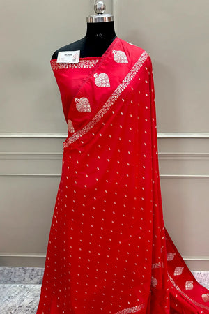 Red Hukum Buti Katan Silk Banarasi Saree