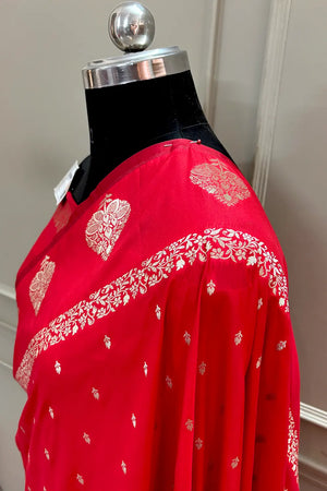 Red Hukum Buti Katan Silk Banarasi Saree