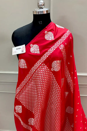 Red Hukum Buti Katan Silk Banarasi Saree
