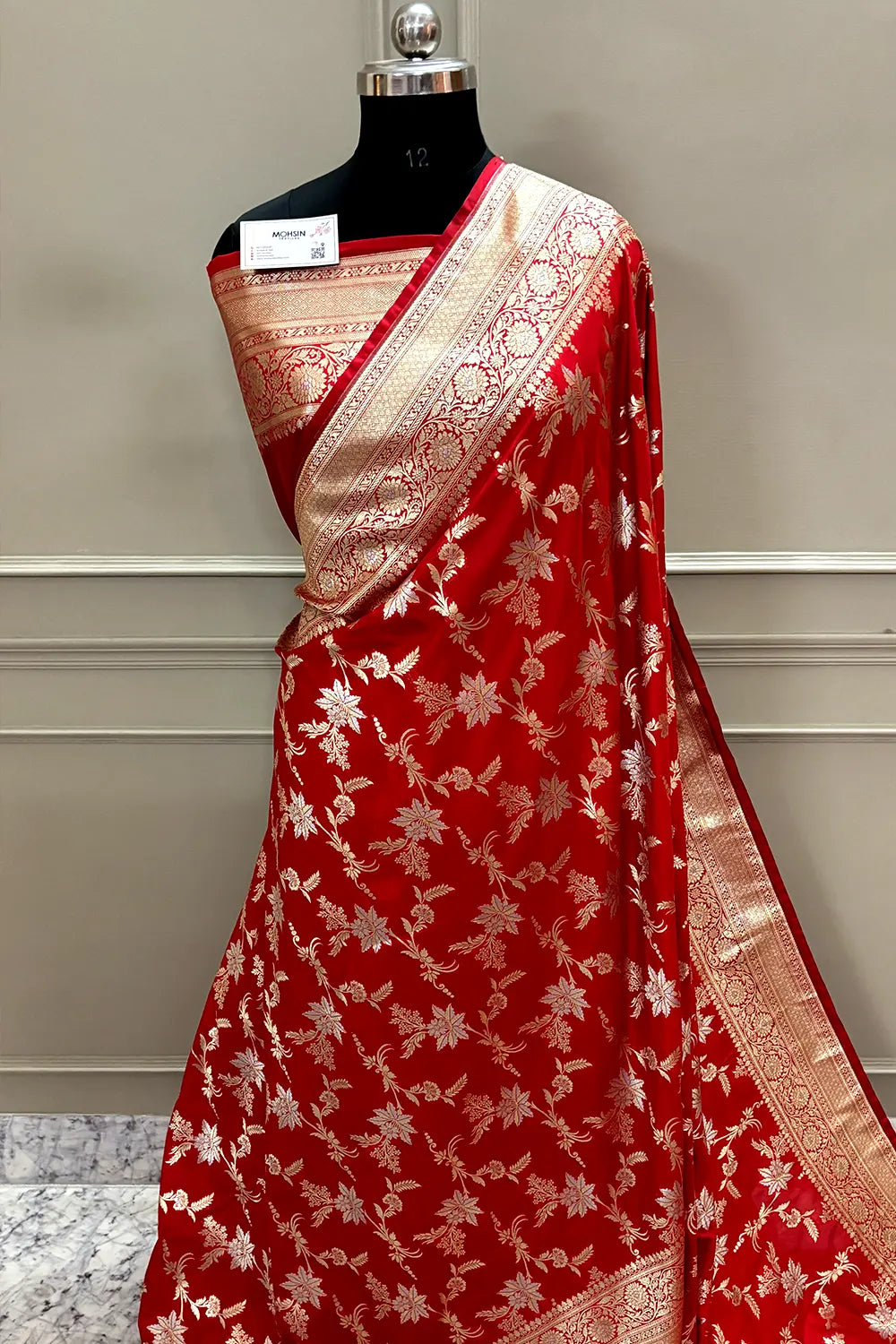 Red Jasmine Jaal Katan Silk Banarasi Saree