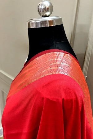 Red Kalyug Plain Satin Silk Banarasi Saree