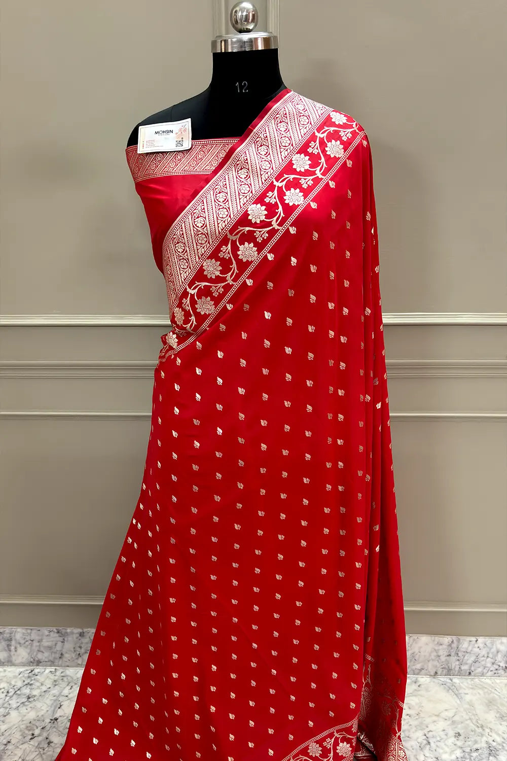 Red Mahinki Buti Katan Silk Banarasi Saree