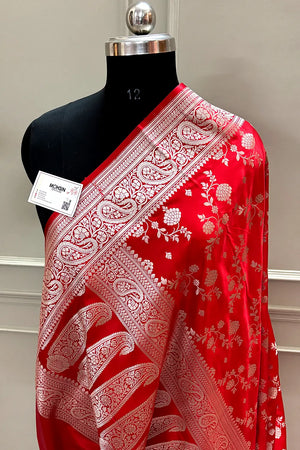 Red Nafis Jaal Katan Silk Banarasi Saree