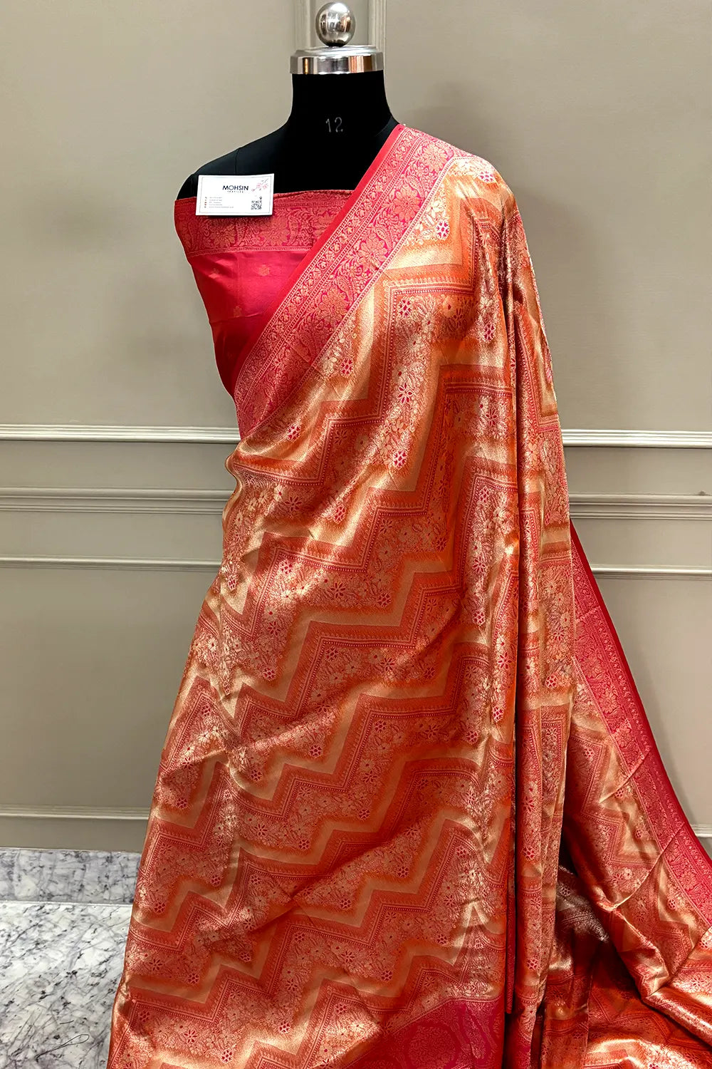 Red Pashmina Tissue Silk Banarasi Saree