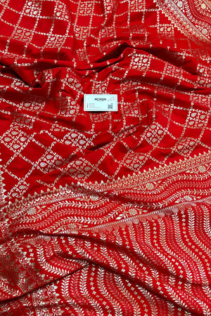 Red Pi Jaal Katan Silk Banarasi Saree