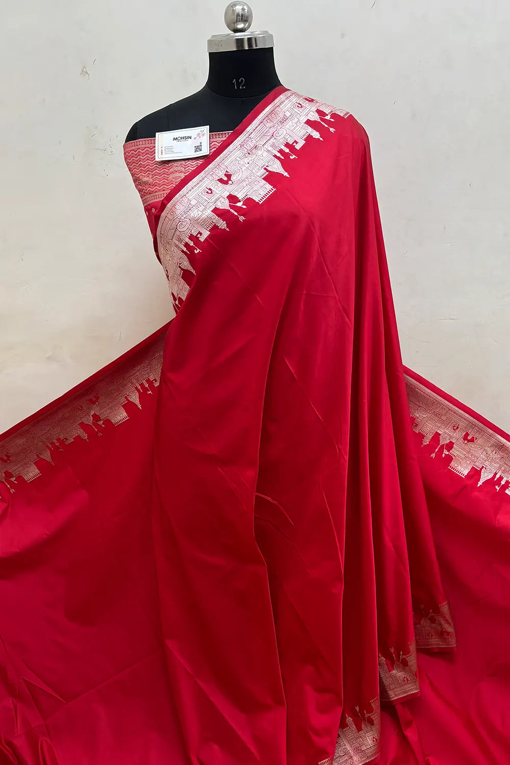 Red Plain Ghat Katan Silk Banarasi Saree