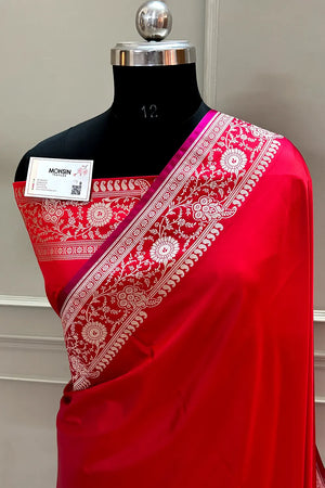 Red Plain Katan Silk Banarasi Saree