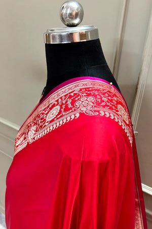 Red Plain Katan Silk Banarasi Saree