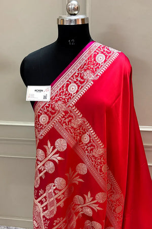 Red Plain Katan Silk Banarasi Saree