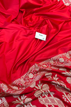 Red Plain Katan Silk Banarasi Saree