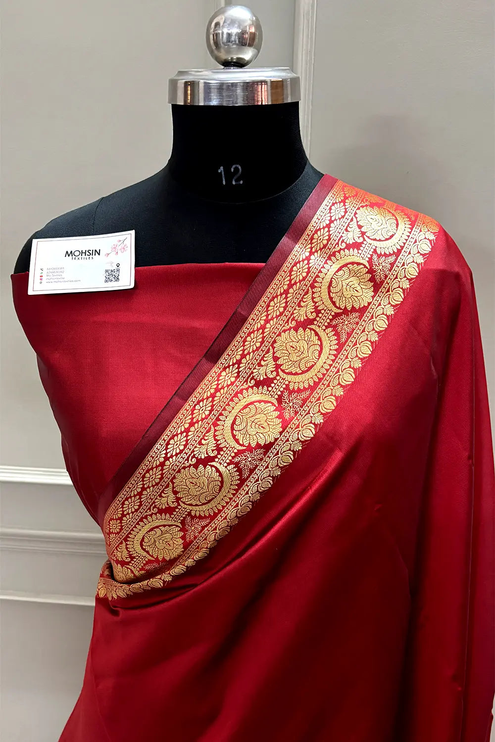 Red Plain Semi Katan Silk Banarasi Saree