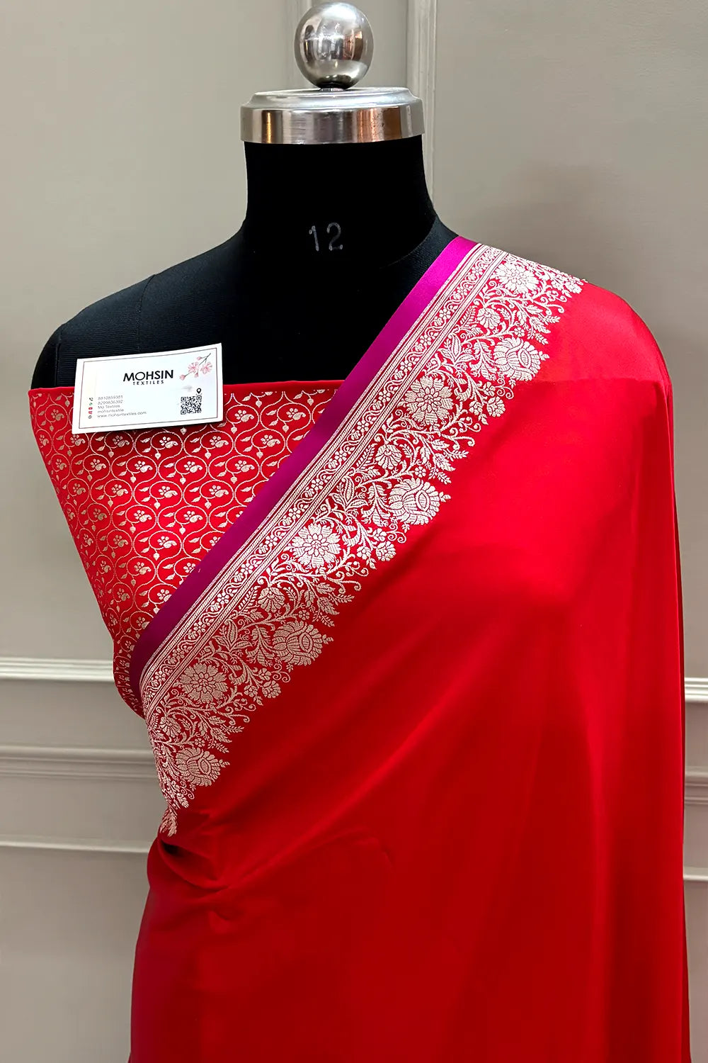 Red Plain Zari Border Katan Silk Banarasi Saree