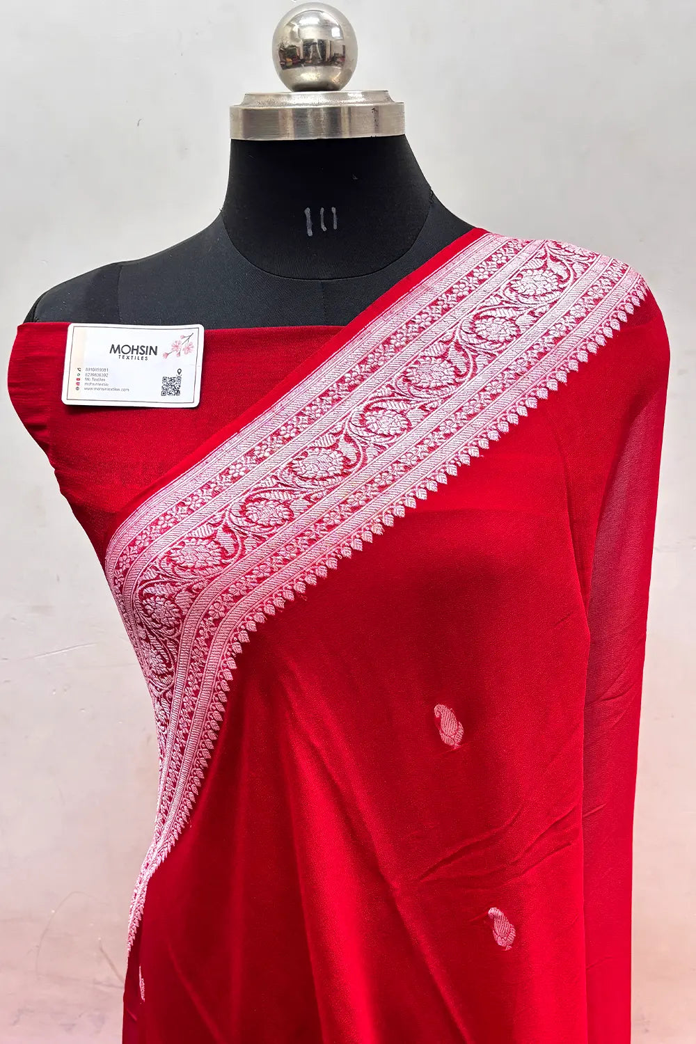 Red Pure Khaddi Georgette Silk Banarasi Saree
