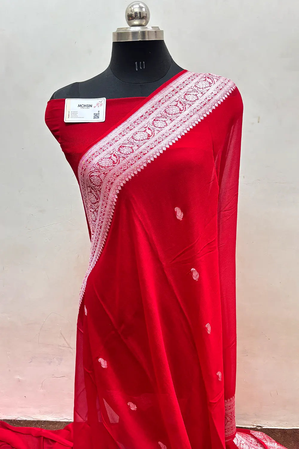 Red Pure Khaddi Georgette Silk Banarasi Saree