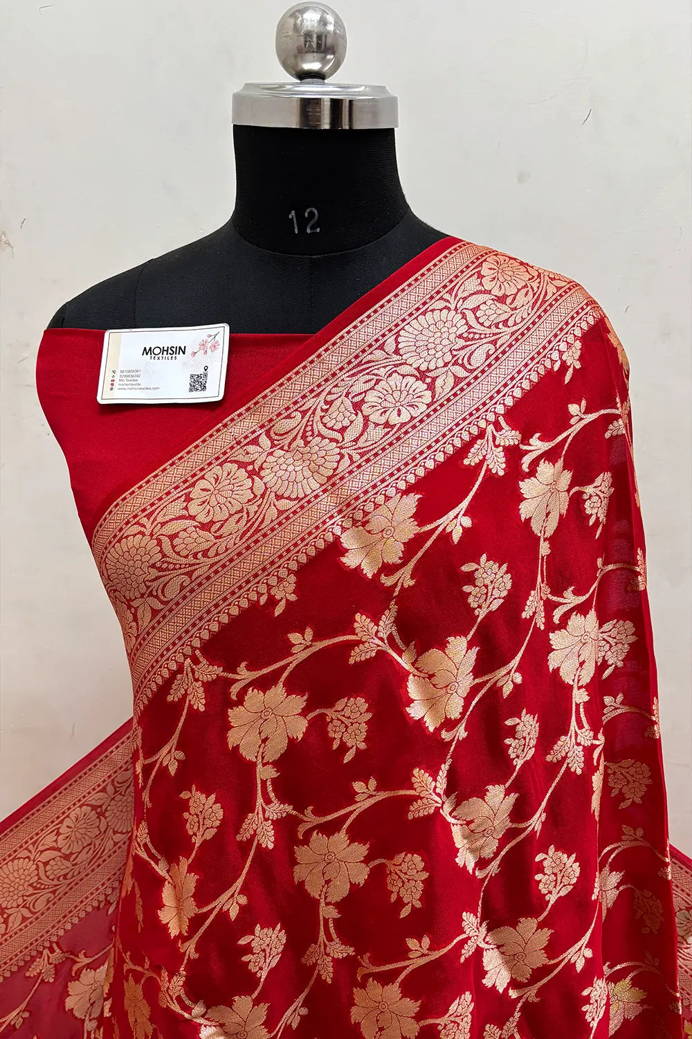 Red Pure Khaddi Georgette Silk Banarasi Saree