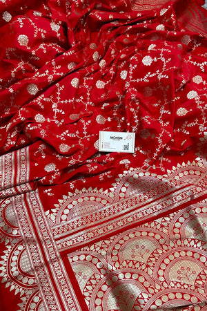 Red Quantum Jaal Katan Silk Banarasi Saree